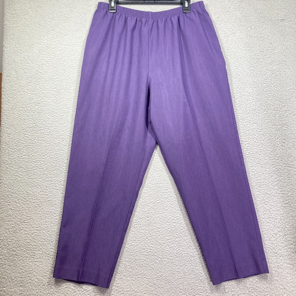 Alfred Dunner Pull On Pants Womens 18 Purple Elastic Waist Straight Leg Textured